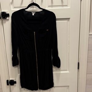 Guess Black Long Sleeve Dress with Gold Zipper